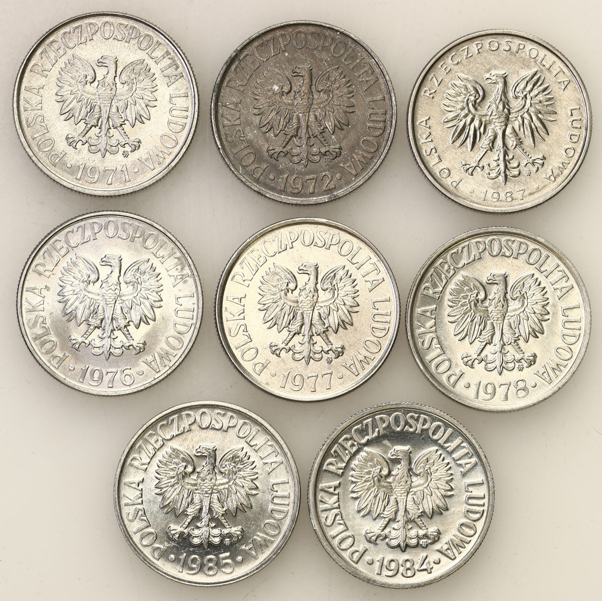 PRL. 1 złoty 1971 - 1987, zestaw 8 sztuk